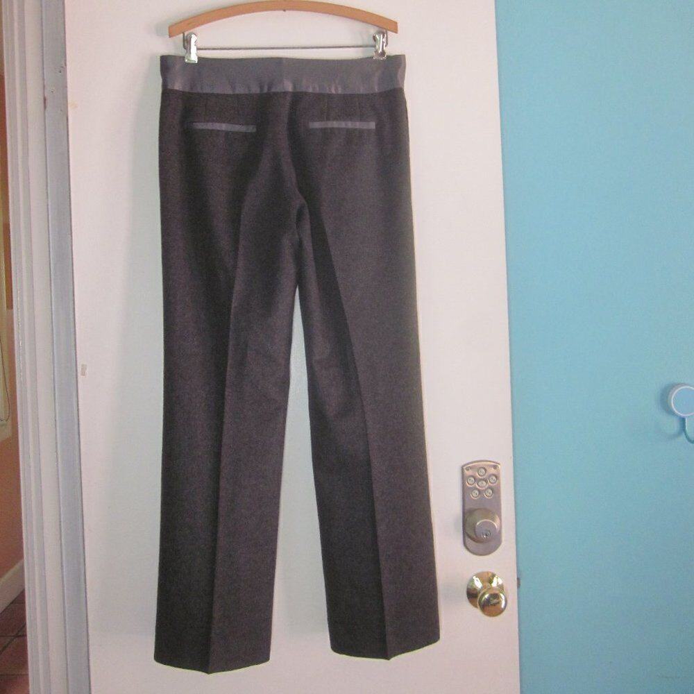 Tse Say Womens Size 6 Gray Wool Pants Straight Leg Trousers Satin Trim Accent